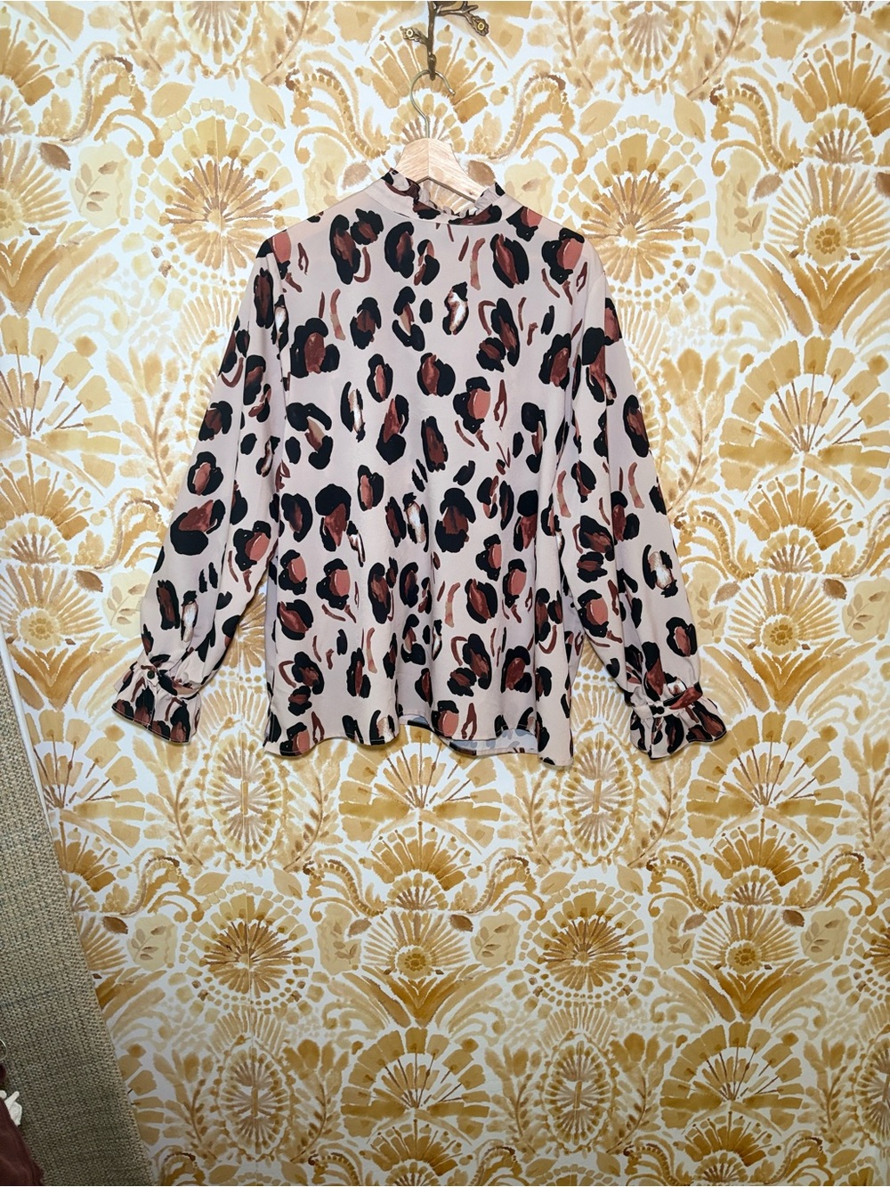 ELOQUII Leopard Print Ruffle Cuff Blouse | Animal Print Button Front Top - Picture 2 of 9